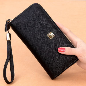 Long Womens Wallet Genuine Leather Handheld Zipper Top Layer Cowhide Soft Ladies Money Clip Silver Bag Small Functional Bag