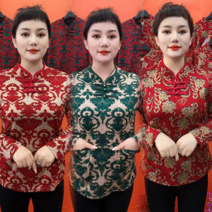 Áo Sơ Mi Cổ Đứng Dày Lót Lông Cừu Ôm Vừa Vặn Cho Nữ Mùa Thu Đông Phong Cách Mới Cổ Điển Trung Quốc Chất Liệu Khác 100%