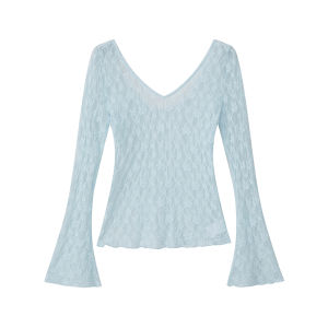 เสื้อเชิ้ตแขนยาวป้องกันแสงแดดสไตล์เกาหลี Chien Mermaid Tear Pure Desire เสื้อเชิ้ตผู้หญิงแบบพื้นฐานสีฟ้าอ่อน