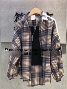 Áo Sơ Mi Kẻ Caro Lông Cừu Dài Tay Rộng Rãi Thời Trang Cho Nữ Áo Khoác Ngoài Đa Năng Cổ Polo Chất Liệu Khác Mùa Xuân 2025