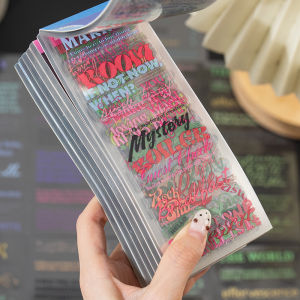 50 Sheets PET Die Cut Sticker Book English DIY Kawaii Stationery Stickers for Scrapbooking School Supply Hand Account Decoration