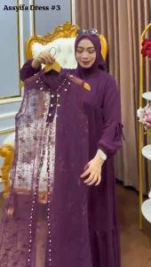 Assyifa Dress Ceruty Outer Brukat Gamis Lebaran 2025 Viral Dress Wanita Muslim Remaja Kondangan