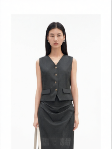 V-Neck Gray Short Waistcoat