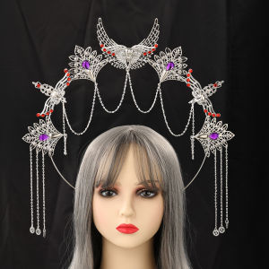Queens Silver Halo Crown with Wings Chain Halloween Goddness Halo Headpiece