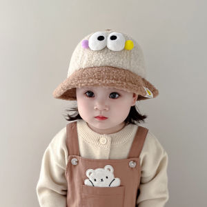 Warm Lamb Velvet Fisherman Hat for Babies Cute Sunshade Winter Cap Childrens Outdoor round Top Wide Brim Casual Style Hat
