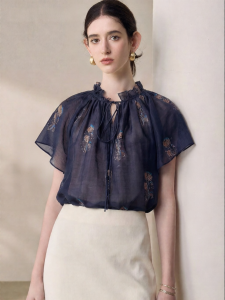 Roey s house | Elegant Wood Ear Ties Flax Content Summer Casual Vacation Loose Patterned Short Sleeve Shirt