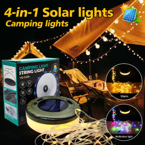 pdq | Solar Lights Outdoor Camping Light 10meter String Light Outdoor Tent Light RGB Atmosphere Light LED Flashlight with Hook 