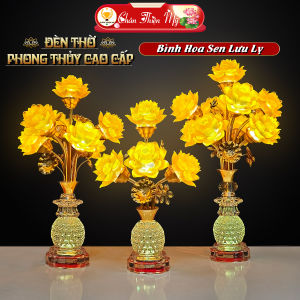 Đèn Bình Pha Lê Hoa Sen Lưu Ly 5 Bông 7 Bông 9 Bông CHÂN THIỆN MỸ Có Sẵn LED Trang Trí Bàn Thờ