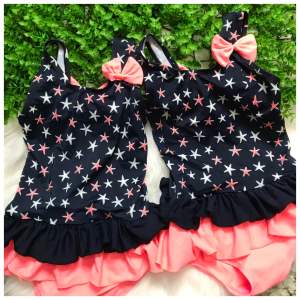 HCM_HOẢ TỐC.Bộ bơi liền thân nhúng bèo hình ngôi sao nhỏ đính nơ dễ thương cho bé gái từ 10->13kg