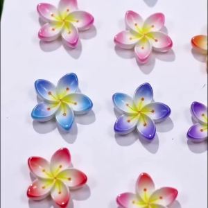 50Pcs 3D Gradient Plumeria Flower Nail Charms Frangipani Nails Decoration for Tropical Beach Summer Festival Manicure Accessory