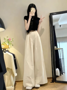 Korean High-End Sportswear Set Womens Summer Fashion Short Sleeve Wide Leg Pants Casual Two-Piece Trendy Outfit