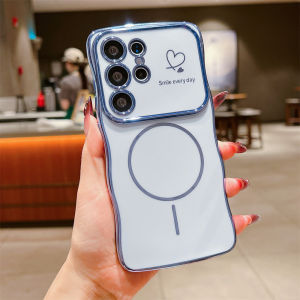 Curly Wave Frame For Magsafe Wireless Charge Case For Samsung S25 Edge S24 S23 Ultra FE S22 Plus A56 A55 A36 A16 A15 Soft Cover