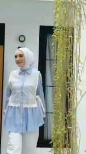 Arumi Blouse Salur Kombinasi Brukat Premium Salur Strip Korean Style
