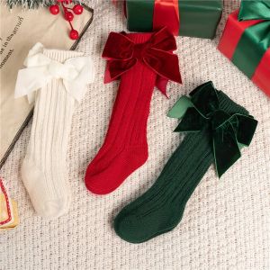 ฤดูใบไม้ผลิฤดูใบไม้ร่วงเด็กทารก Big Bowknot เข่าถุงเท้าสูงเด็กผ้าฝ้ายขาอุ่นเด็กวัยหัดเดินยาวเจ้าหญิงถุงเท้าสําหรับ 0-5Years