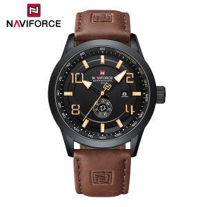 NAVIFORCE Watch for Men Fashion Sport Casual Wristwatch Original Brand Brown Leather Strap Watch Shock Resistant Waterproof Watch Double Calendar NF9229