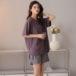 MiiOW | ชุดนอนผู้หญิงผ้าฝ้ายแท้แขนสั้นฤดูร้อน ชุดนอนผ้าฝ้ายแท้ 2025 ใหม่ ชุดนอนฤดูร้อนสำหรับผู้หญิง ชุดนอนอยู่บ้านพร้อมแผ่นเสริมหน้าอก
