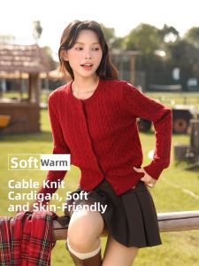 BALENO | Fitted Red Cable Knit Cardigan M