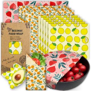 3PC/SET Beeswax Food Wraps Reusable Environmental Organic Cotton Wax Cloth Replace Household Plastic Wrap Washable Lemon Pattern