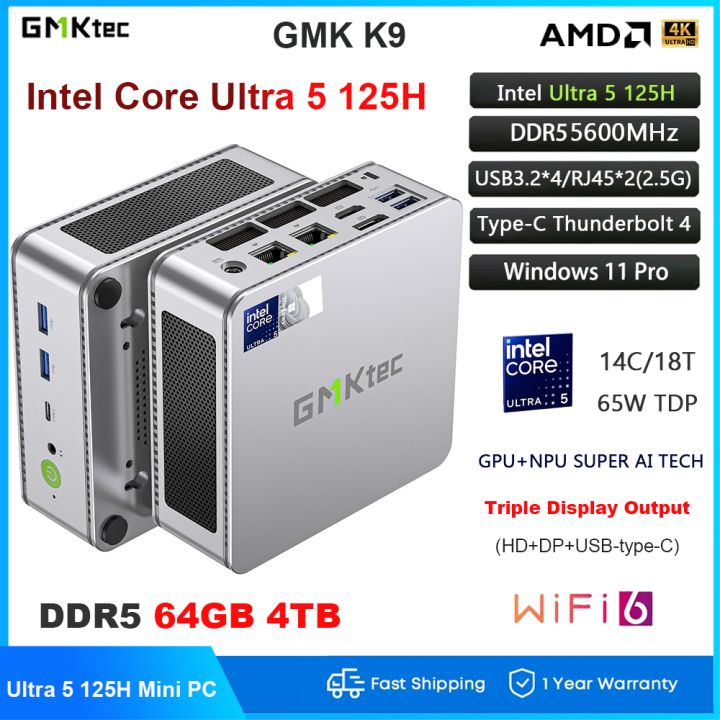 GMKtec K9 Intel พีซีขนาดเล็ก Core Ultra 5 125H Windows 11 Pro DDR5