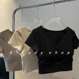 HUIESON เสื้อแขนสั้นแขนสั้นเสื้อชานมครึ่งแขนเสื้อครอปเสื้อโยคะมีแผ่นอก