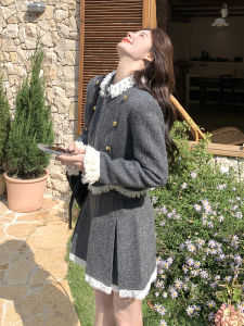 Grey Fashion Set Short Outerwear Half-length Pleated Skirt Two-piece Suit Elegant Feel Spring 2025 New Arrival Womens Wear