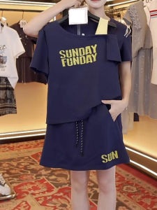 Shalldoer | Fashionable Womens Summer Short Sleeve T-Shirt And Mini Skirt Set Korean Style Letter Print Half-length Skirt Two-piece Suit