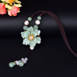 Elegant Long Ethnic Style Sweater Chain Necklace Womens Fashion Jewelry Jade Lacquer Pendant Retro Design New Chinese Style