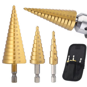 Titanium Coated Step Drill Bit for Metal Wood4-12mm 4-20mm 4-32mm Opener Hole CutterWoodworking High Speed Steel Drill Bit Set