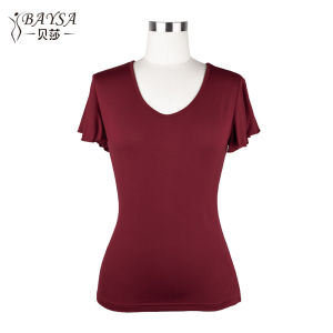 Baysa Latin Dance Top Womens Slim Fit Adult Social Dance Training Uniform V-neck Short Sleeve Rumba Cha Cha Samba Cowboy Bullfight