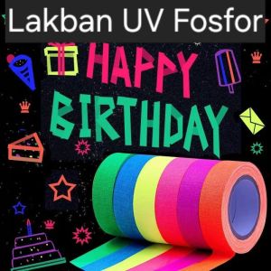 Lakban UV Fosfor 1.5 x 10m Solasi Warna Menyala Pita Cahaya Tempelan Perekat Selotip Stiker