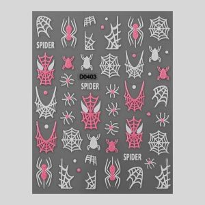 1Pcs 3D Pink Glitter Halloween Nail Stickers Ghost Spider Web Bat Skull Adhesive Nail Decals DIY Halloween Nail Art Decorations