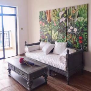 French Style High-End Solid Wood Carved Sofa Small Apartment Living Room Combination Furniture American Style Retro Distressed Three-Person Sofa Bed