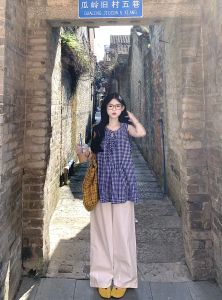 Áo Sơ Mi Nữ Tay Lửng Kẻ Caro Cổ Tròn Dáng Rộng Mùa Hè Áo Vest Búp Bê Không Tay Cổ Điển Phong Cách Nhật Bản