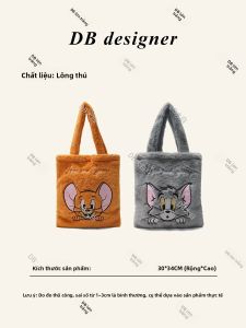 Túi Đeo Chéo Nhung Tom And Jerry Cho Nữ Túi Đeo Vai Đơn Mùa Thu Đông Túi Xách Tay Hoạt Hình Mềm Có Thể Giặt Được