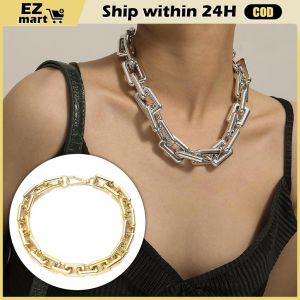 Fashion Gold Punk Chain Choker Necklace Statement Womens Geometric Hip Hop Thick Chain Clavicle Necklace Bohemian Statement Jewelry