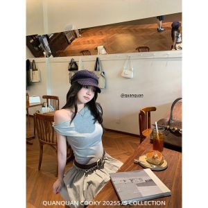 ชุดเดรสสั้นทรงเอคอวีแขนกุดทรงเข้ารูปสไตล์เกาหลีพร้อมกระโปรงทรงบาน ชุดเดรสฤดูร้อนสำหรับผู้หญิง