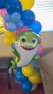 DINOSO Balon Foil Baby Shark Jumbo Balon Kartun Tema Hiu Balon Bulat Baby Shark Untuk Dekorasi Pesta Ulang Tahun Anak-anak