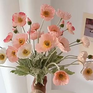 1PC 4 Đầu Nhân Tạo Hoa Anh Túc Bó Hoa Lụa Hoa Giả Cho Nhà Trang Trí Sân Vườn Cưới Cô Dâu Hoa DIY Đảng Phụ Kiện