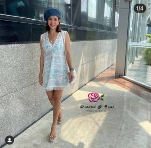 string(77) "V-Neck Sleeveless Chiffon Print Lace Dress - P010-017 PIMNADACLOSET