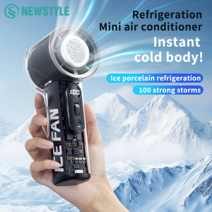 New Handheld Air Cold Fan 3000mAh USB Rechargeable Outdoor Mini Cooling Fan With 100 Speed Wind Transparent Cold Compress Fans