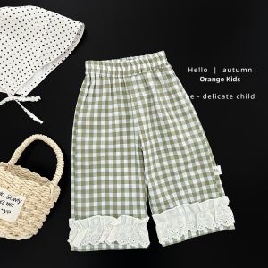 Gingham Cotton Linen Wide Leg Pants for Girls