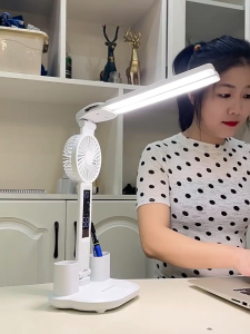 LED Clock Table Lamp USB Rechargeable Dimmable Dual Head 180° Foldable Eye Protection Desk Reading Night Light