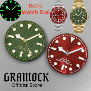 GRAMOCK 29mm Wine Red Vintage Green Sterile Watch Dial Hands Sets Luminous For NH34 NH35 Movement Mens Watch Accessories Parts