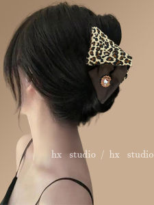 Retro Leopard Print KT Cat Triangle Claw Clip Full Back of Head Elegance Shark Clip Headscarf Ear Covering Fabric Hair Accessories