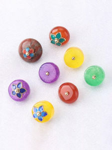 Natural Yellow Purple Flower Pedal Jade Buttons Chinese Style Plate Buttons Silk Cheongsam Hanfu Tang Suit National Style Buttons