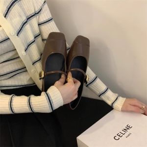 🌙I SHINE SHOES🌙2025 รองเท้าสตรี Mary Jane ทรงหัวเหลี่ยมปากตื้นส้นเตี้ยแบบย้อนยุครุ่นใหม่ที่เพิ่มความสูงได้ ทรงหัวเหลี่ยมปากตื้น ส้นเตี้ย