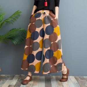 Summer Thin Print Cotton Linen Wide Leg Pants Womens High Waist Asymmetric Casual Trousers Eighteen Length Loose plus Size