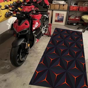 VIKAMA 3D Geometric Motorcycle Mat Garage Anti-Slip Mat Cyber Fan Car Display Mat Hallway Bedroom Carpet Home Decoration