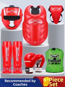TIANQUAN | Childrens Thai Boxing Protective Gear Set Helmet Groin Leg Chest