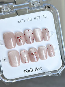 2025 New Handmade Butterfly Knot Nail Art White Pure Short Wearing False Nails Cat Eye Nail Tips Finished Nail Patches